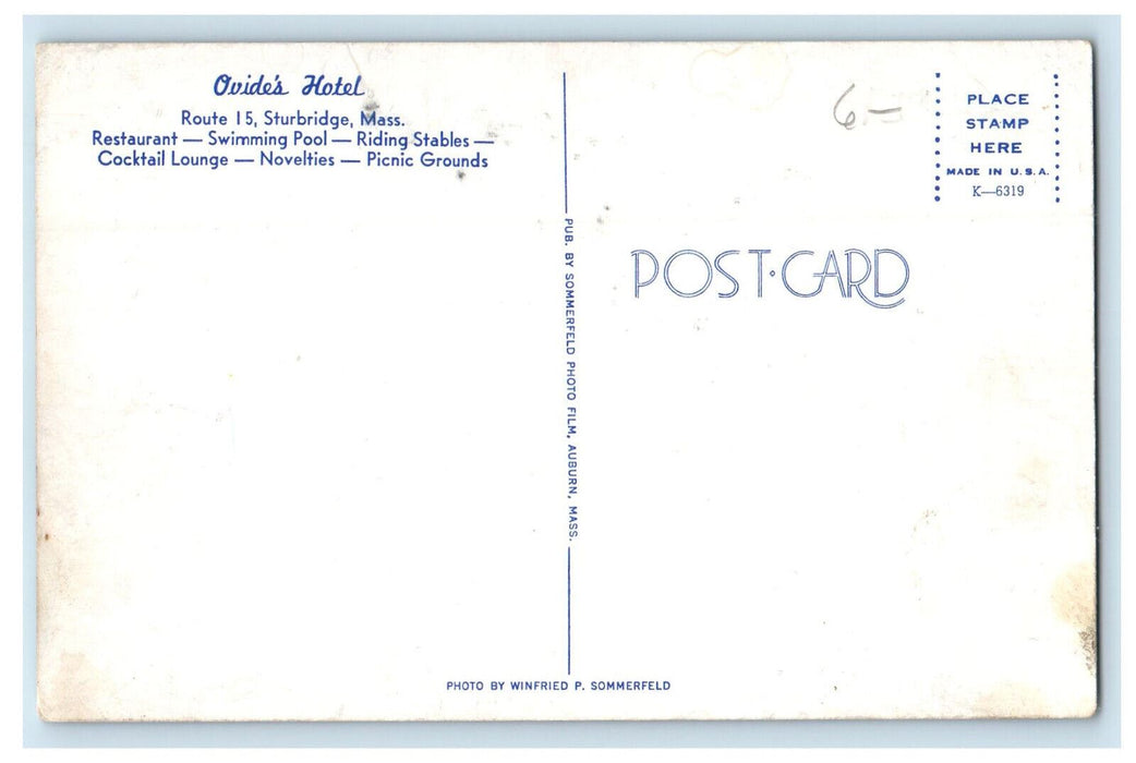 c1960s Ovide's Hotel, Sturbridge Massachusetts MA Unposted Vintage Postcard