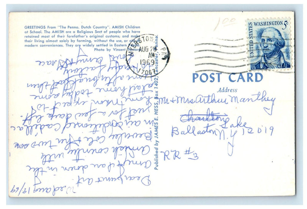 1969 Greetings from The Penna Dutch Country Amish Children at School Postcard