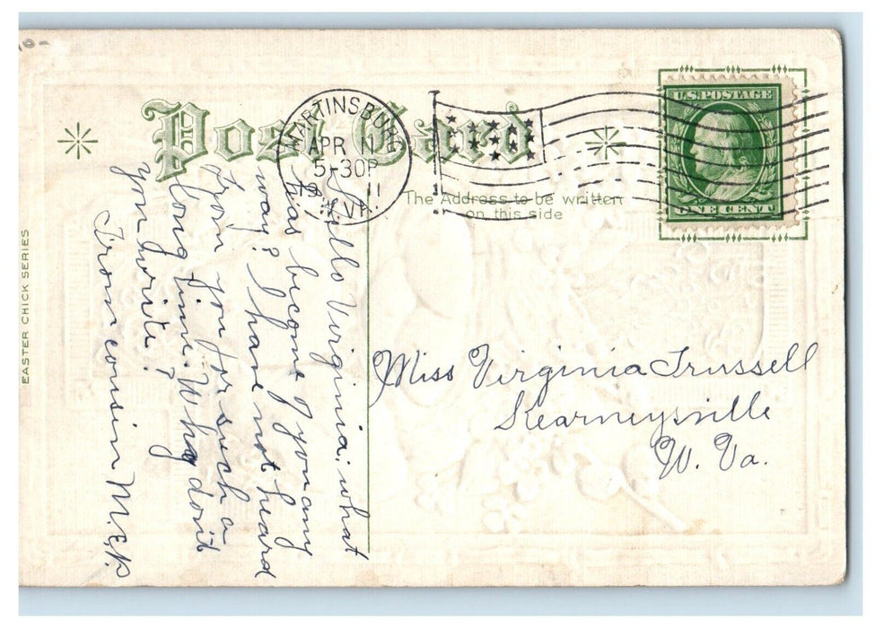 1911 Easter Greetings Chicks Eggs Nest Gold Cross Embossed Antique Postcard