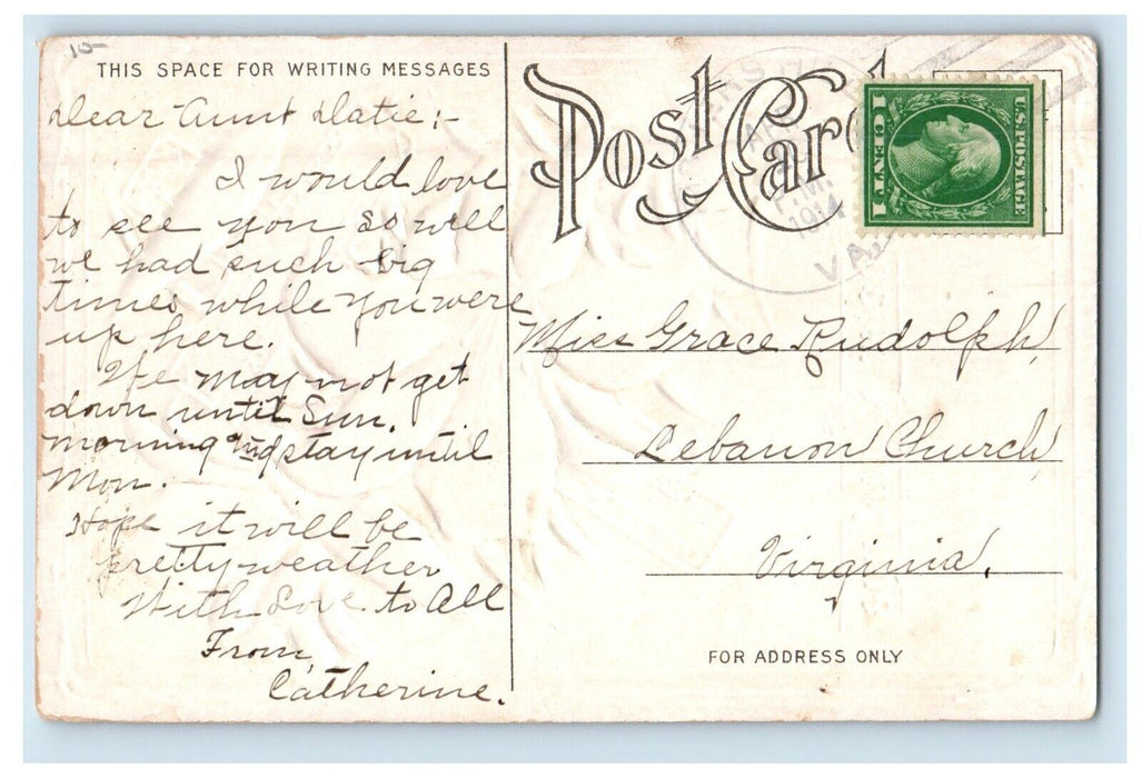 1914 Easter Greetings Gold Cross White Lily Flowers Embossed Antique Postcard