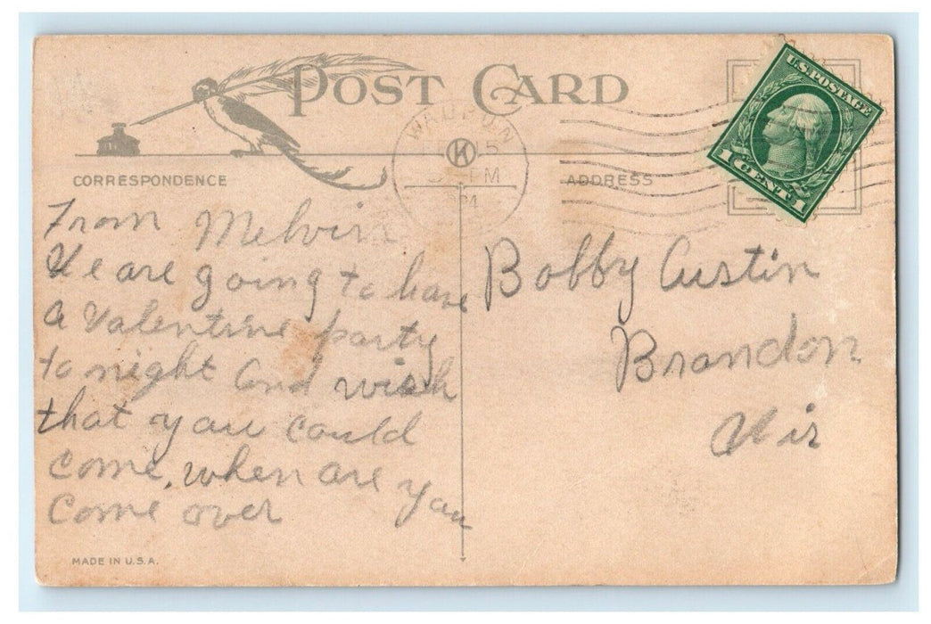 c1910 Valentine Pansy Flowers And Heart Pink Ribbon Posted Antique Postcard