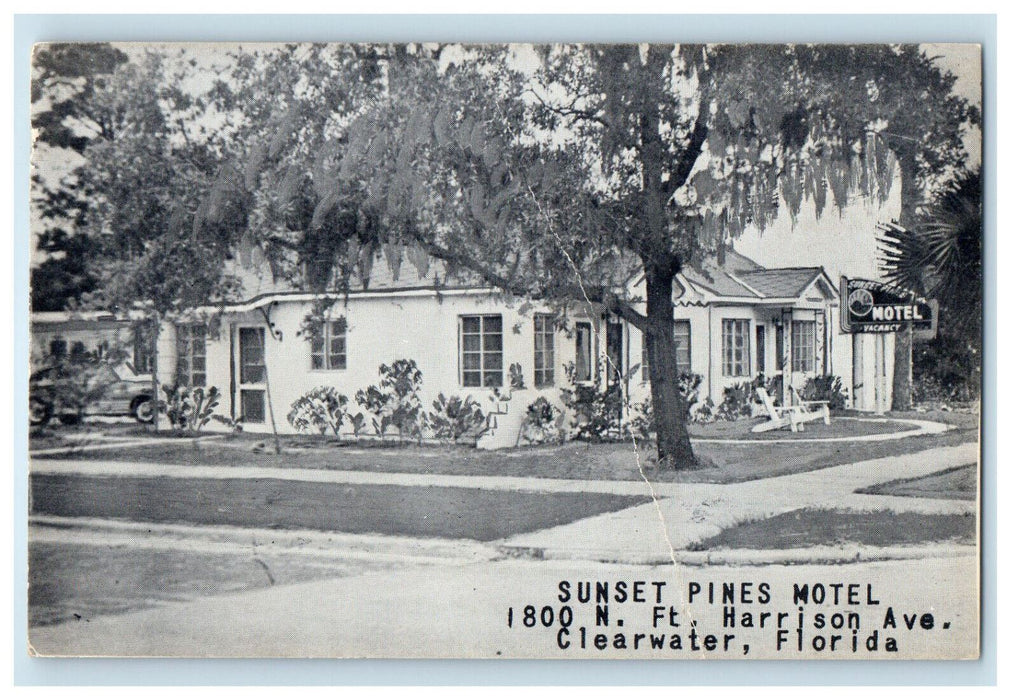 1951 Sunset Pines Hotel, Harrison Ave. Clearwater Florida FL Cancel Postcard
