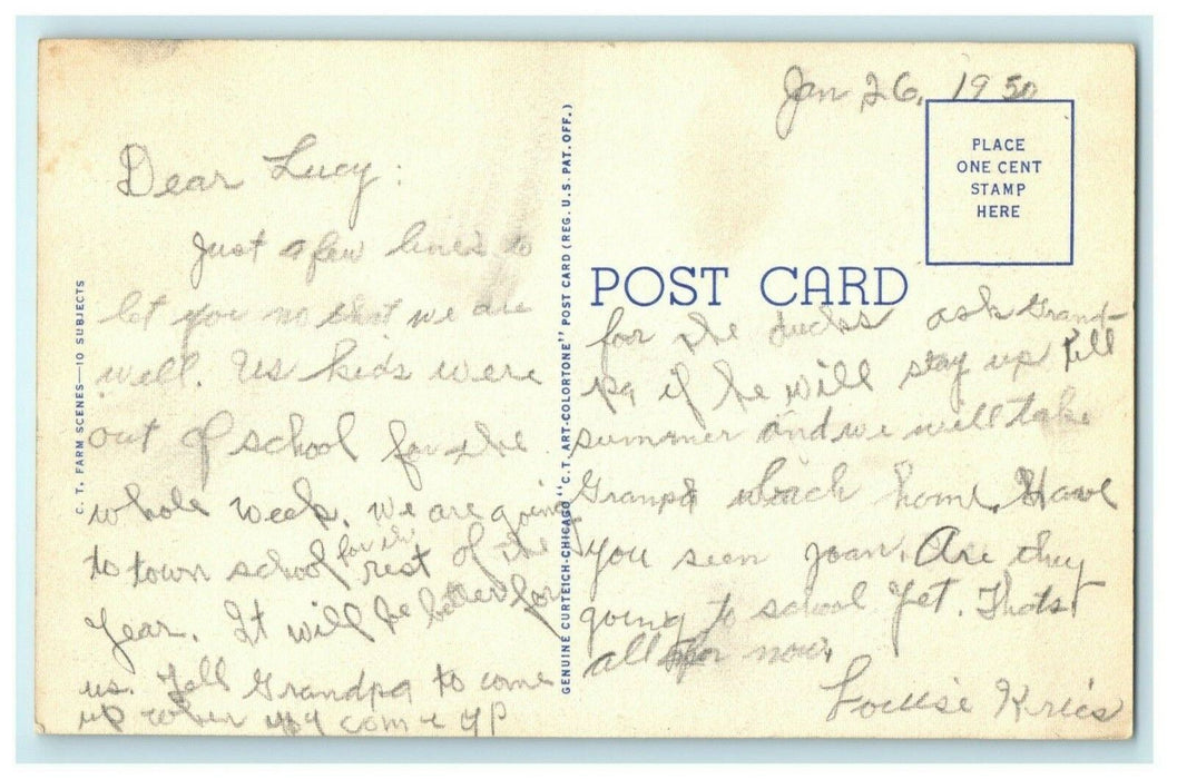 Greetings From Ashton Illinois Cows 1950 Vintage Antique Postcard