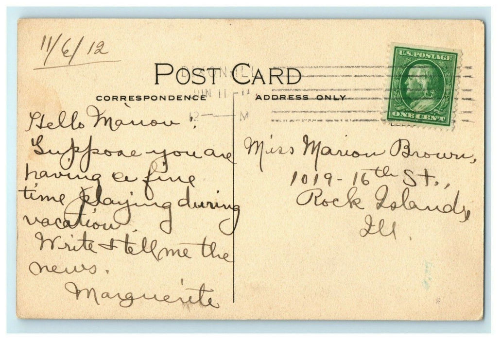 Post Office Dixon Illinois 1912 Rock Island Vintage Antique Postcard