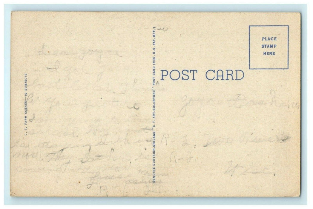 Greetings From Ashton Illinois c1945 Hay Fields Vintage Antique Postcard