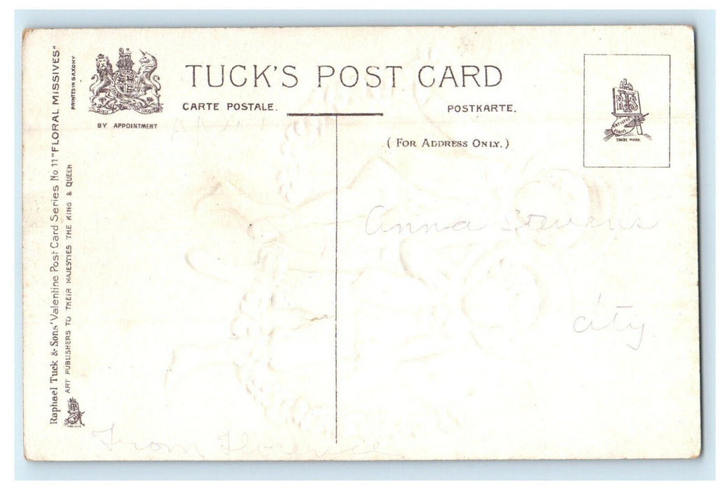 Valentine Tuck's Two Boys Skip With Rope Of Red Flowers Embossed Postcard