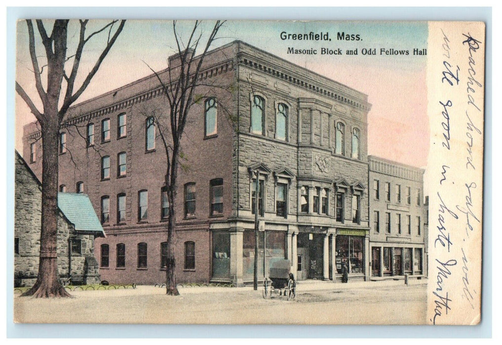 1907 Masonic Block And Odd Fellows Hall Greenfiled Massachusetts MA Postcard