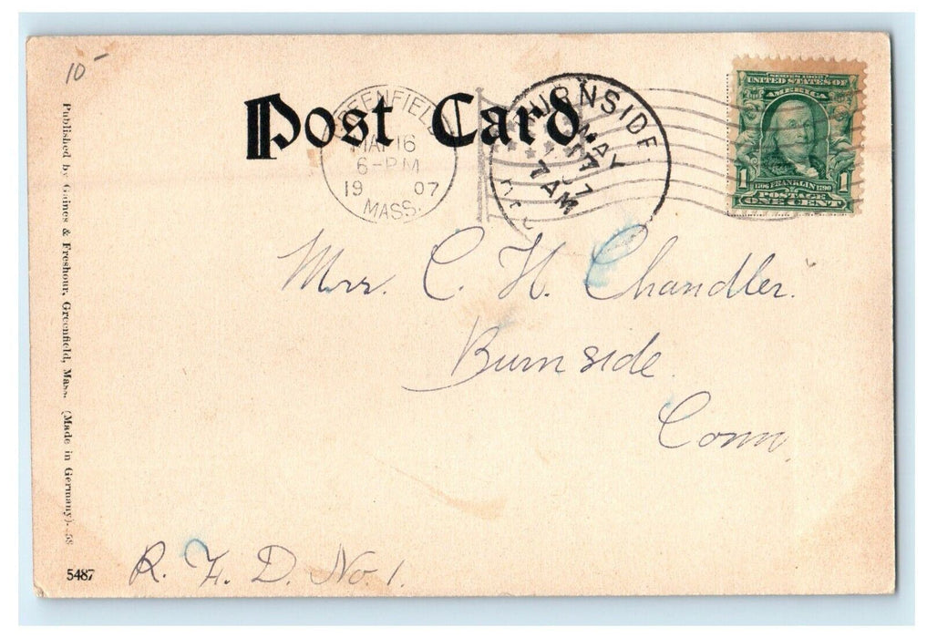 1907 Masonic Block And Odd Fellows Hall Greenfiled Massachusetts MA Postcard