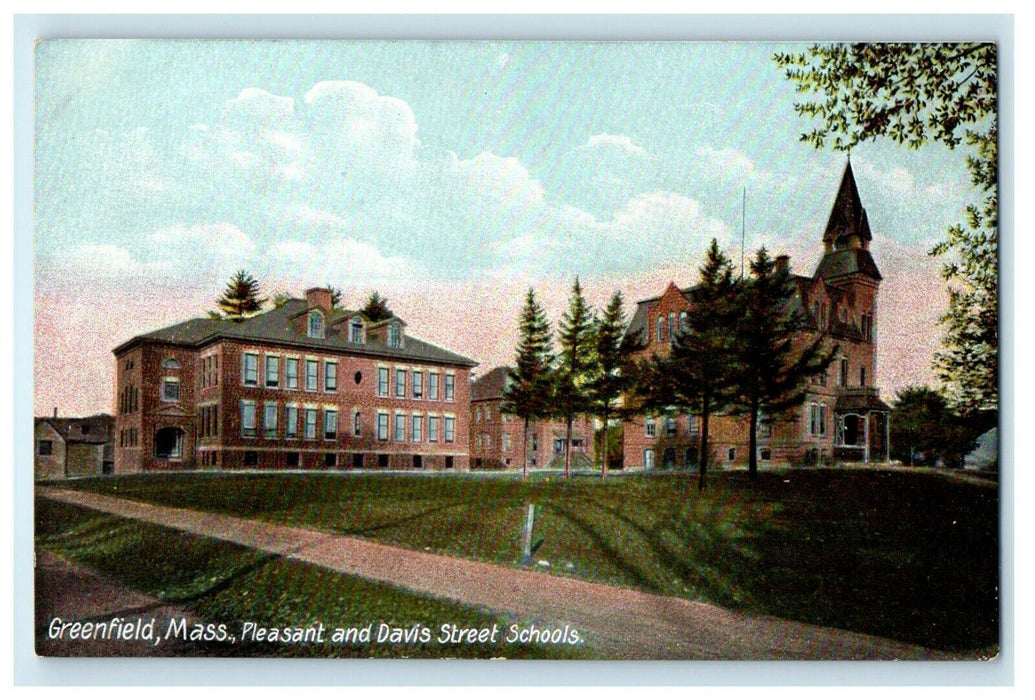 Greenfiled Massachusetts Pleasant And Davis Street Schools MA Unposted Postcard