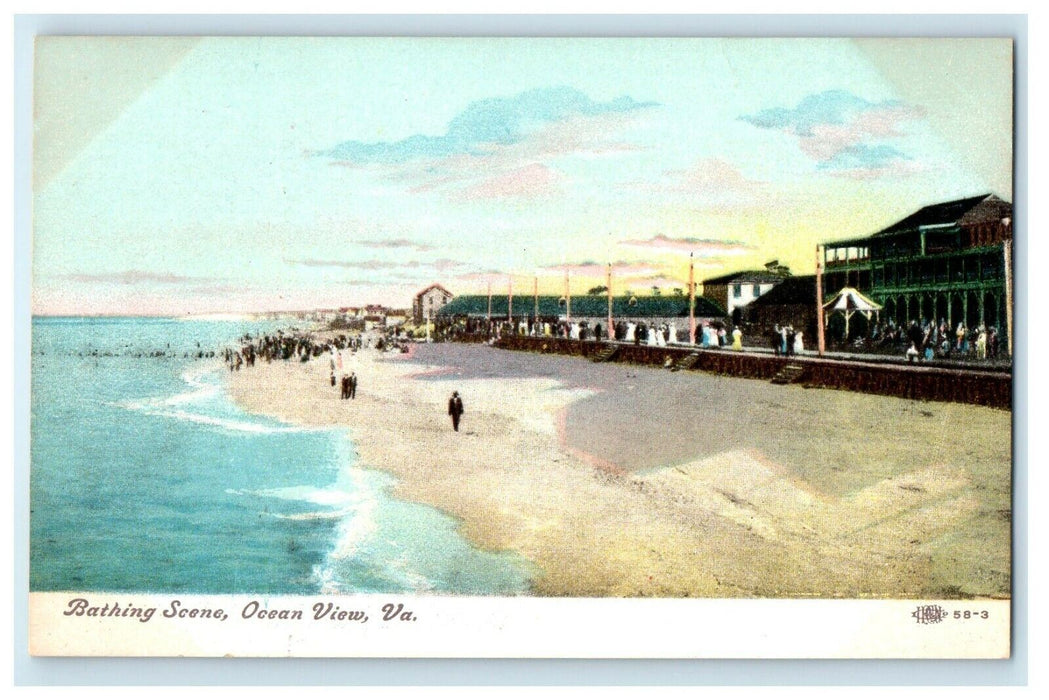 1913 Bathing Scene, Ocean View, Virginia VA Unposted Antique Postcard