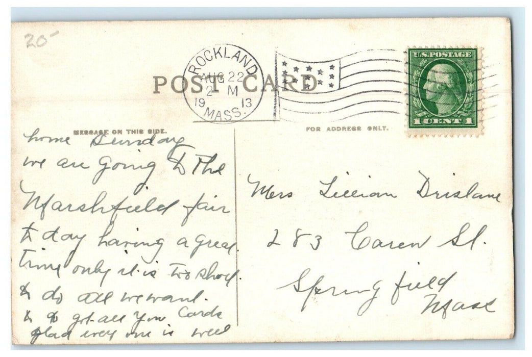 1913 Union Street, Rockland Massachusetts MA Antique Posted Postcard