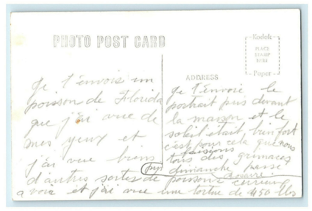 c1950 Stingrays Eat Out of Guides Hands Theater of The Sea Florida RPPC Postcard