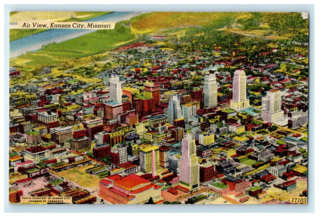 1946 Aerial View of Buildings and Houses, Kansas City Missouri MO Postcard