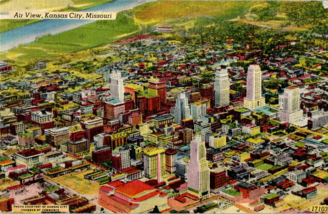 1946 Aerial View of Buildings and Houses, Kansas City Missouri MO Postcard