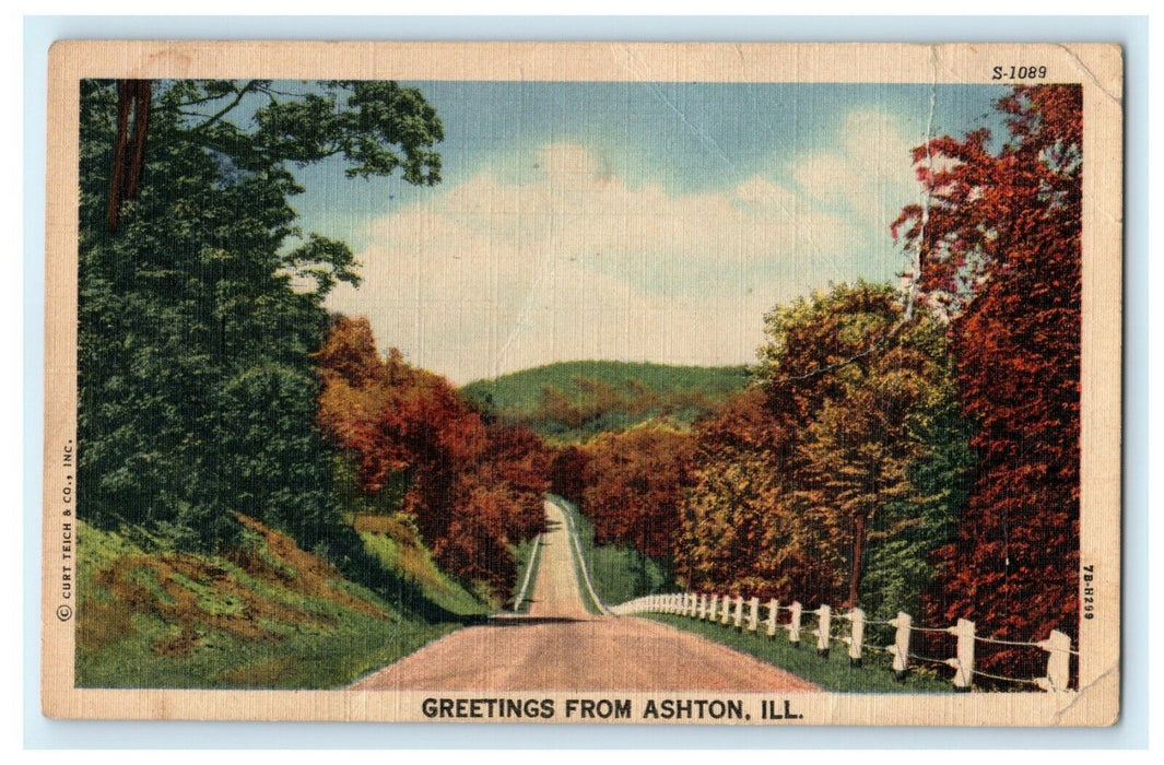 Greetings From Ashton Illinois Autumn 1950 Vintage Antique Postcard