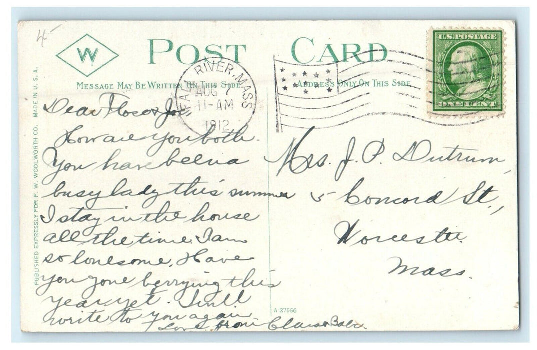 1912 Residential District, Fall River Massachusetts MA Antique Postcard