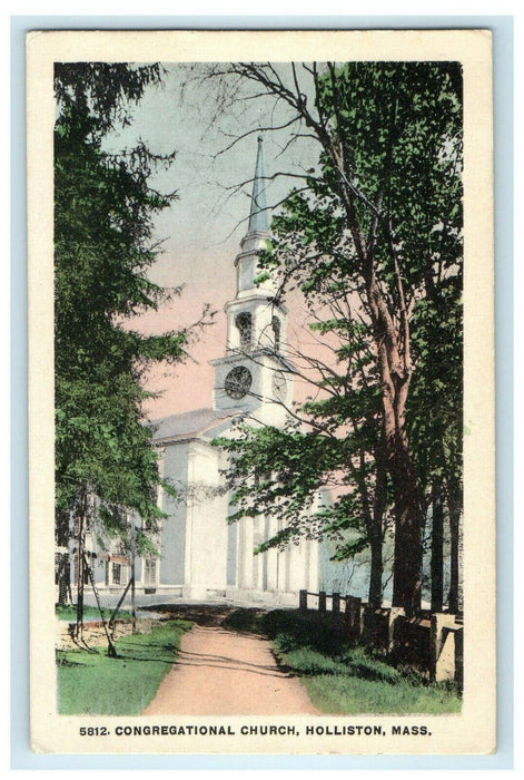1930 Congregational Church Holliston, Massachusetts MA Posted Postcard