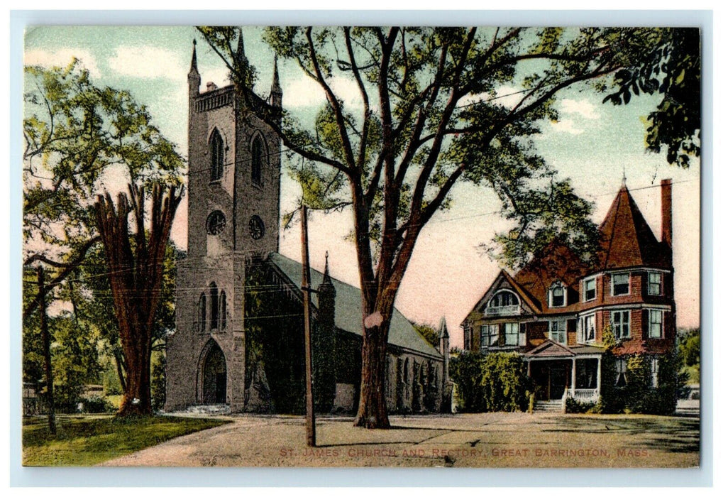 1912 St James Church and Rectory, Great Barrington Massachusetts MA Postcard