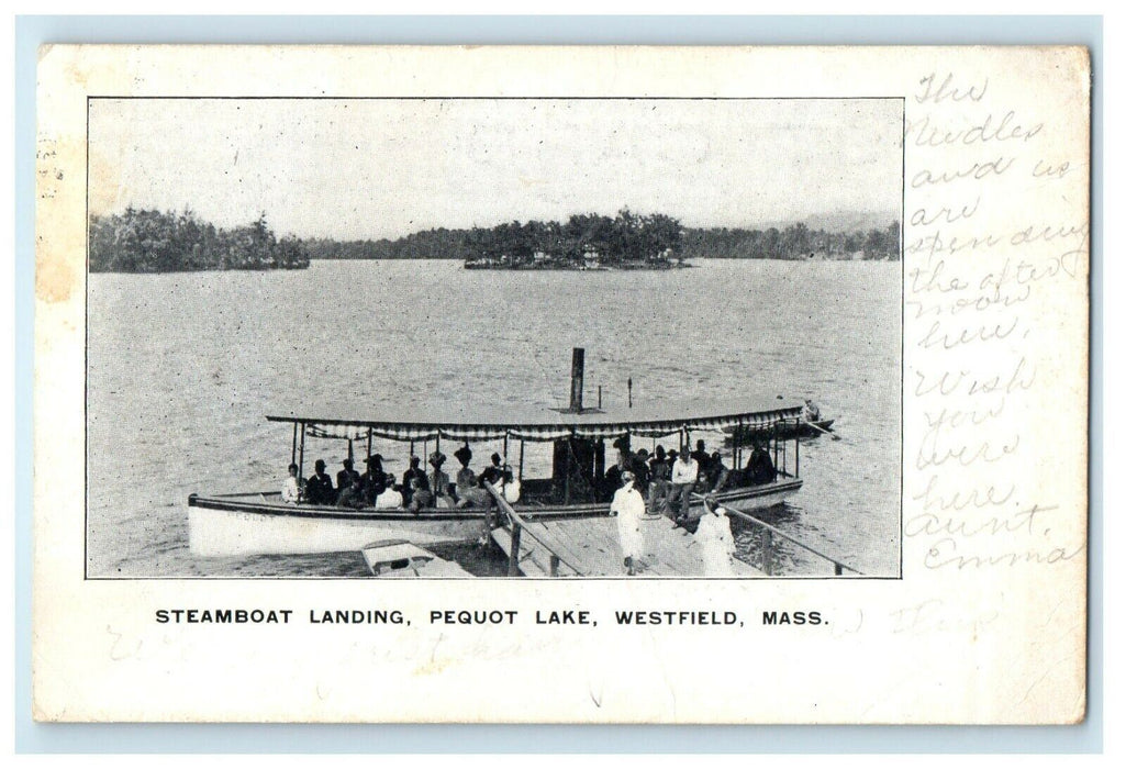 1908 Steamboat Landing Pequot Lake Westfield Massachusetts MA Antique Postcard