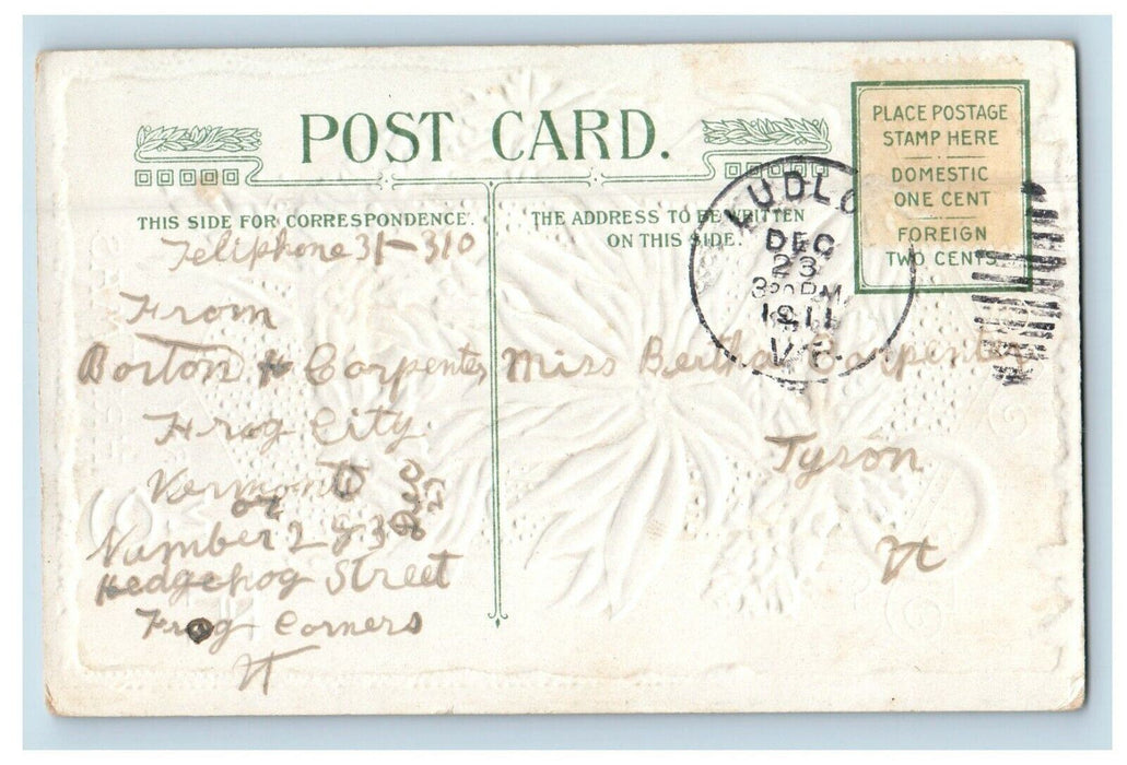 1911 Christmas John Winsch Holly Gold Poinsettia Flowers Embossed Postcard