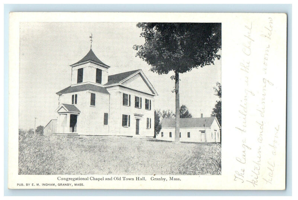 1905 Congregational Chapel and Old Town Hall Granby, Massachusetts MA Postcard