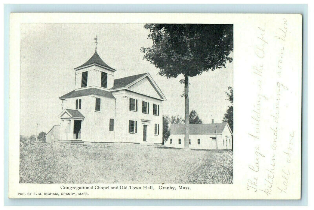 1905 Congregational Chapel and Old Town Hall Granby, Massachusetts MA Postcard