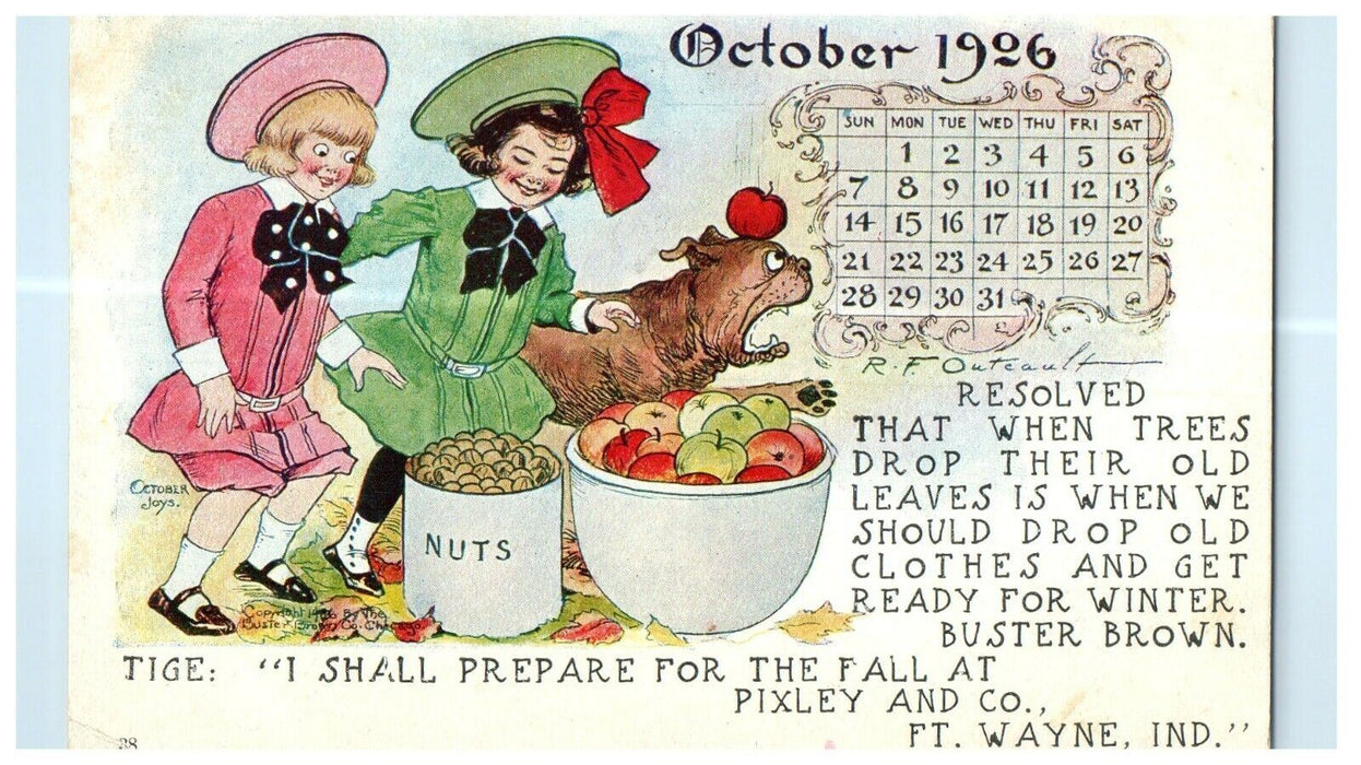 1906 Dutch Kids "I Shall Prepare for the Fall" Fort Wayne Indiana IN Postcard