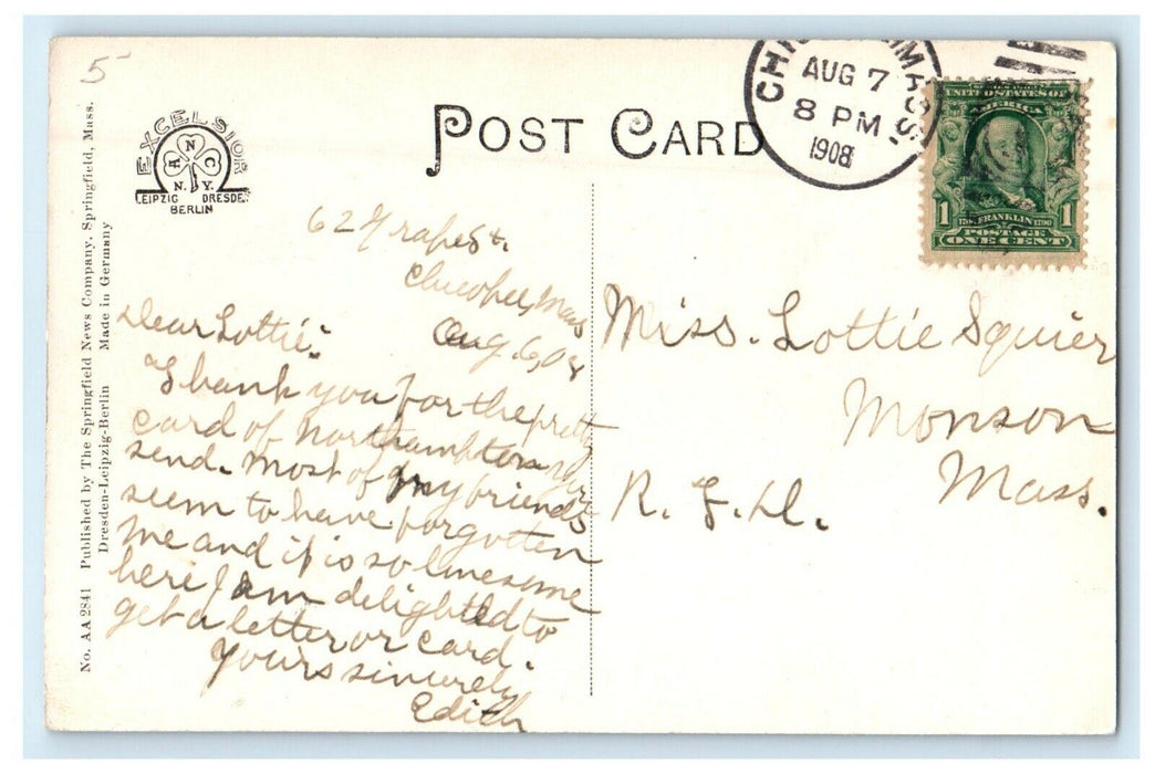 1908 Church Standing in, Granby, Massachusetts MA Antique Postcard