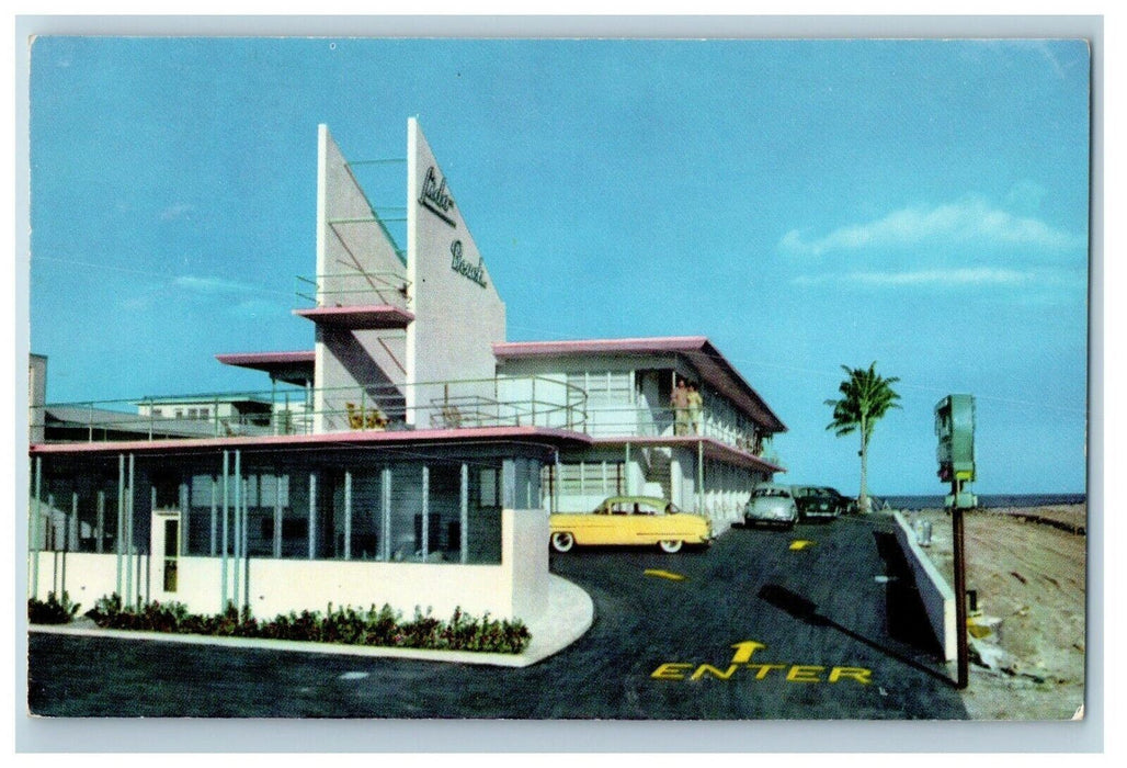 c1950's Entrance To Lido Beach Motel Cars Miami Beach Florida FL Postcard