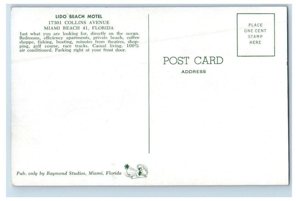 c1950's Entrance To Lido Beach Motel Cars Miami Beach Florida FL Postcard