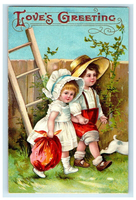 Valentine Love Greetings Cute Children Holding Hands Clapsaddle Postcard