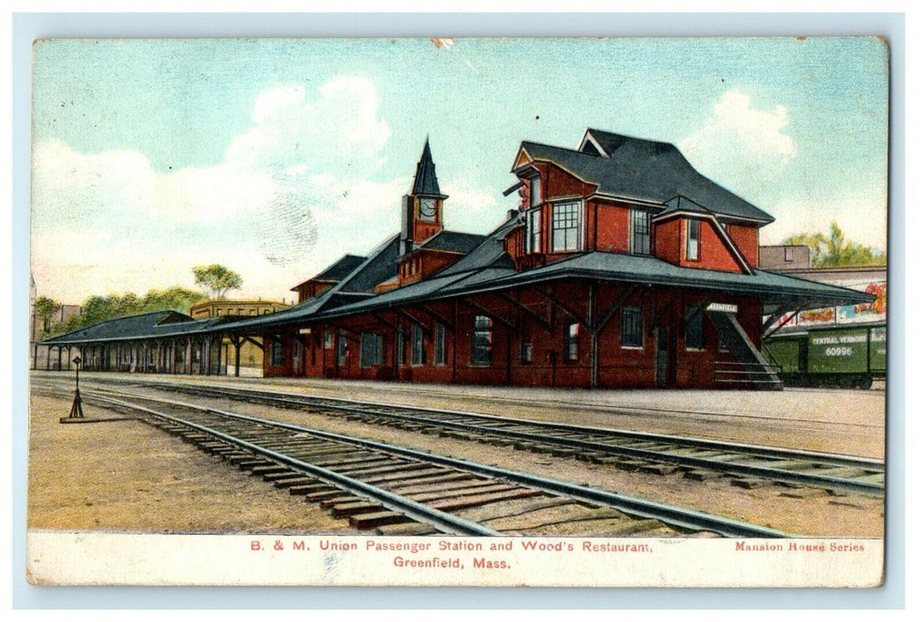 B&M Union Passenger Station Wood's Restaurant Greenfiled Massachusetts Postcard