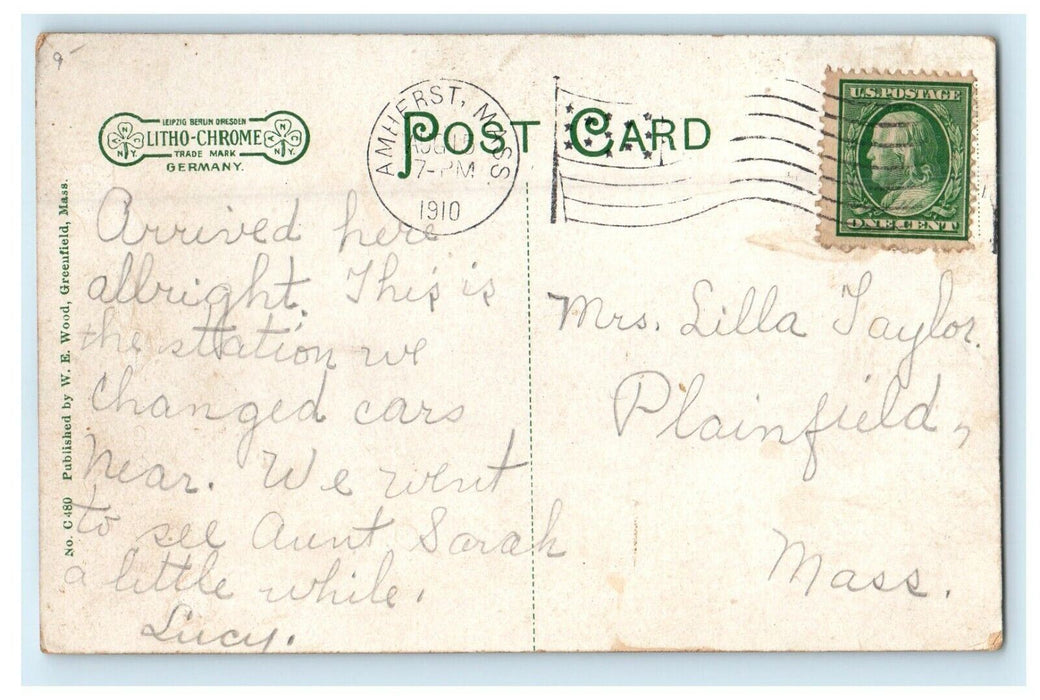 B&M Union Passenger Station Wood's Restaurant Greenfiled Massachusetts Postcard