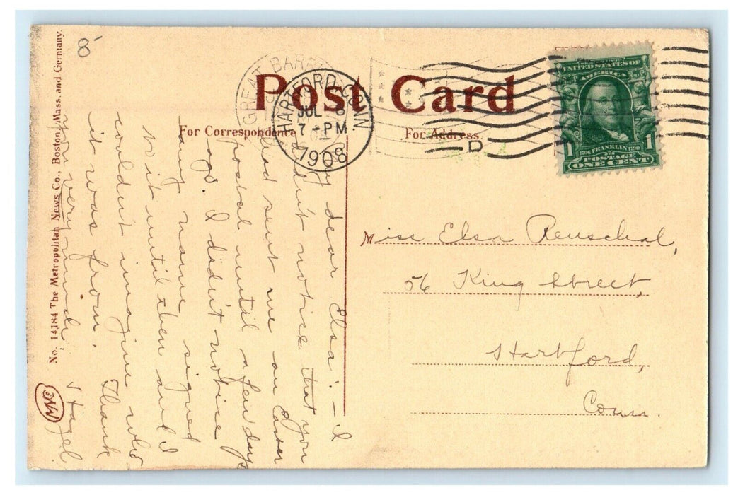 1908 Sunny Scene in Main Street, Great Barrington, Massachusetts MA Postcard