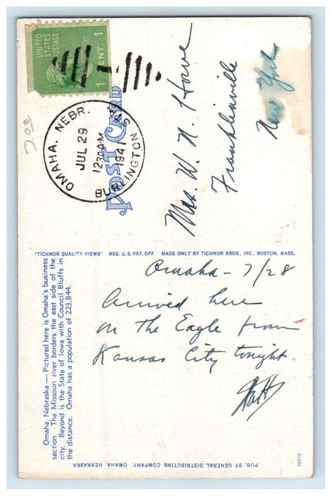 1941 Skyline View Omaha's Business District Omaha Nebraska NE Postcard