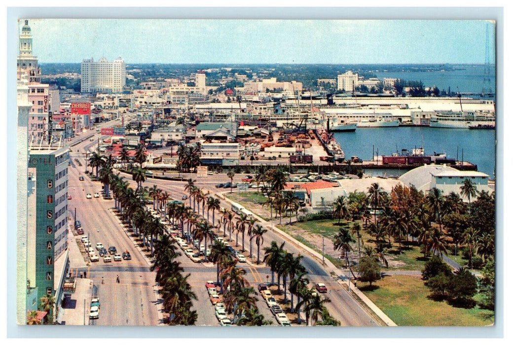 1959 Aerial View Of Biscayne Boulevard Looking North Miami Florida FL Postcard