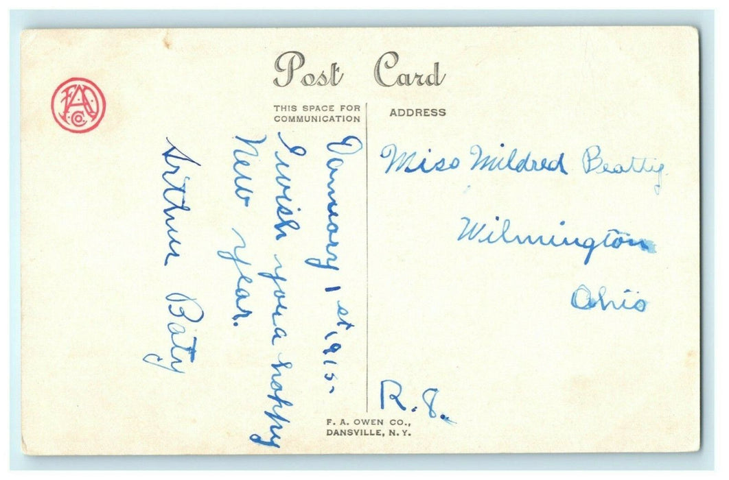 Happy New Year FAO F.A. Owen 1915 Wilmington Ohio Vintage Antique Postcard