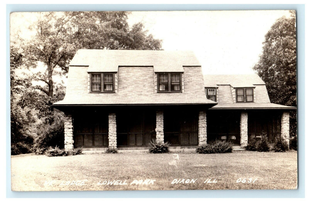 The Lodge Lowell park Dixon Illinois 1938 RPPC Photo Antique Postcard