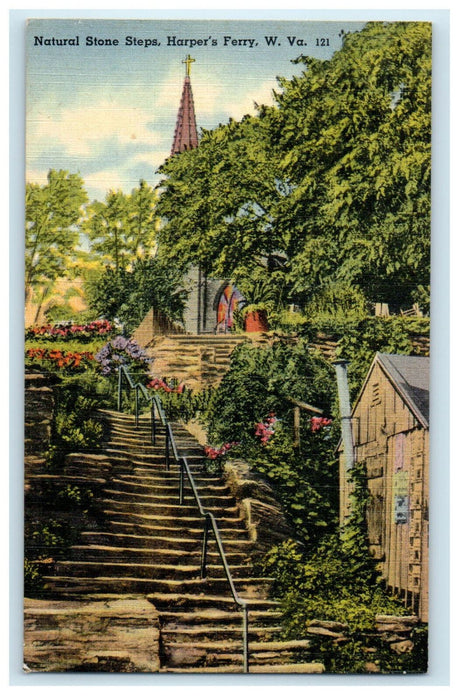 c1930s Natural Stone Steps, Harper's Ferry, West Virginia WV Unposted Postcard