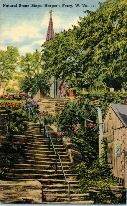 c1930s Natural Stone Steps, Harper's Ferry, West Virginia WV Unposted Postcard