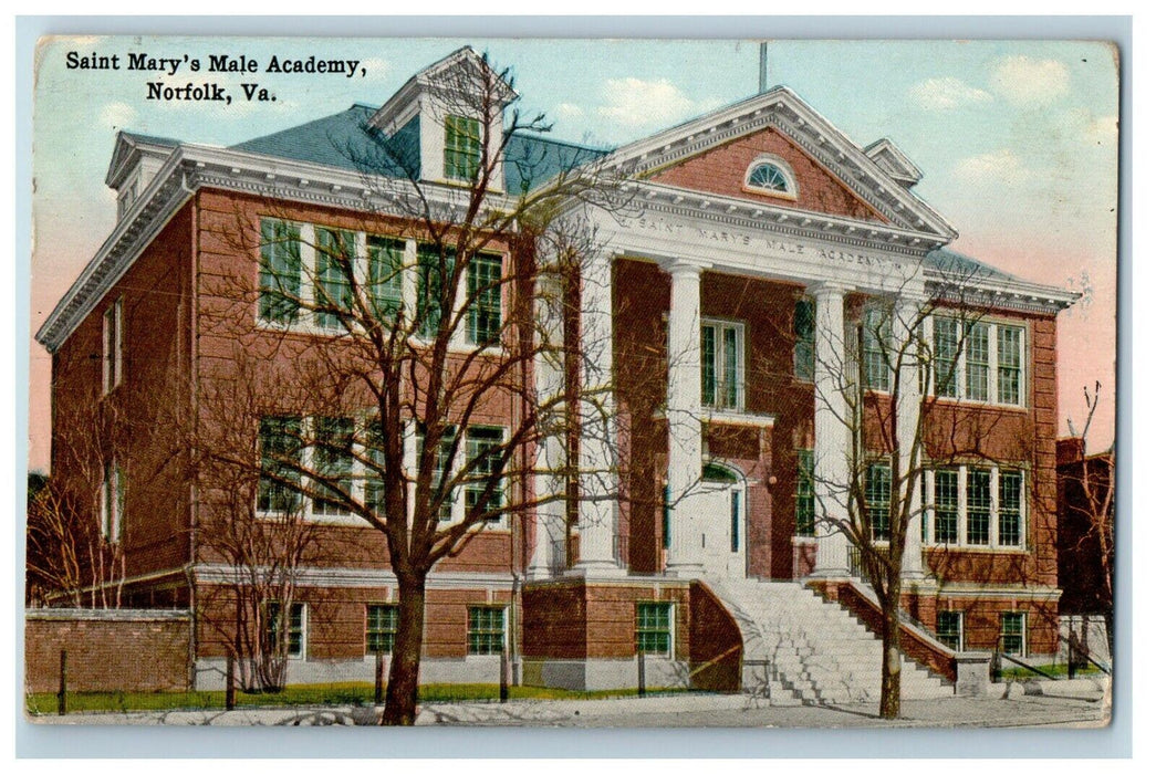 c1910 Saint Mary's Male Academy Building Norfolk Virginia VA Antique Postcard