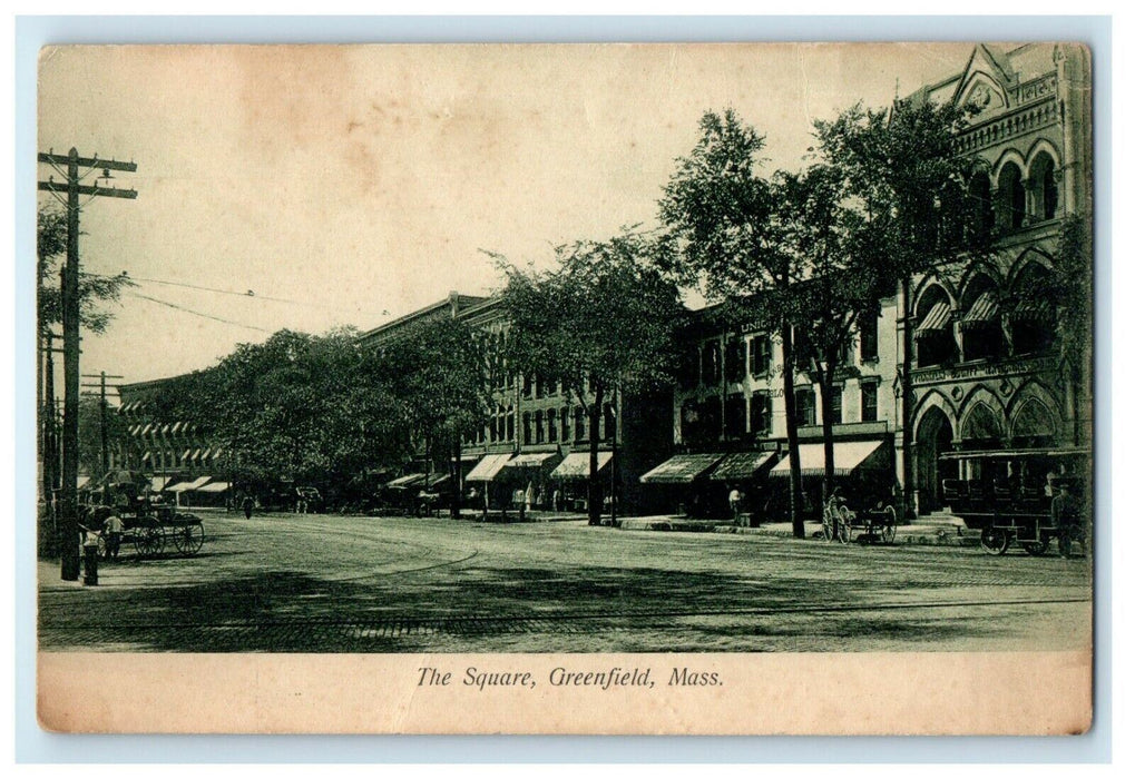 1911 View Of The Square Building Greenfield Massachusetts MA Antique Postcard