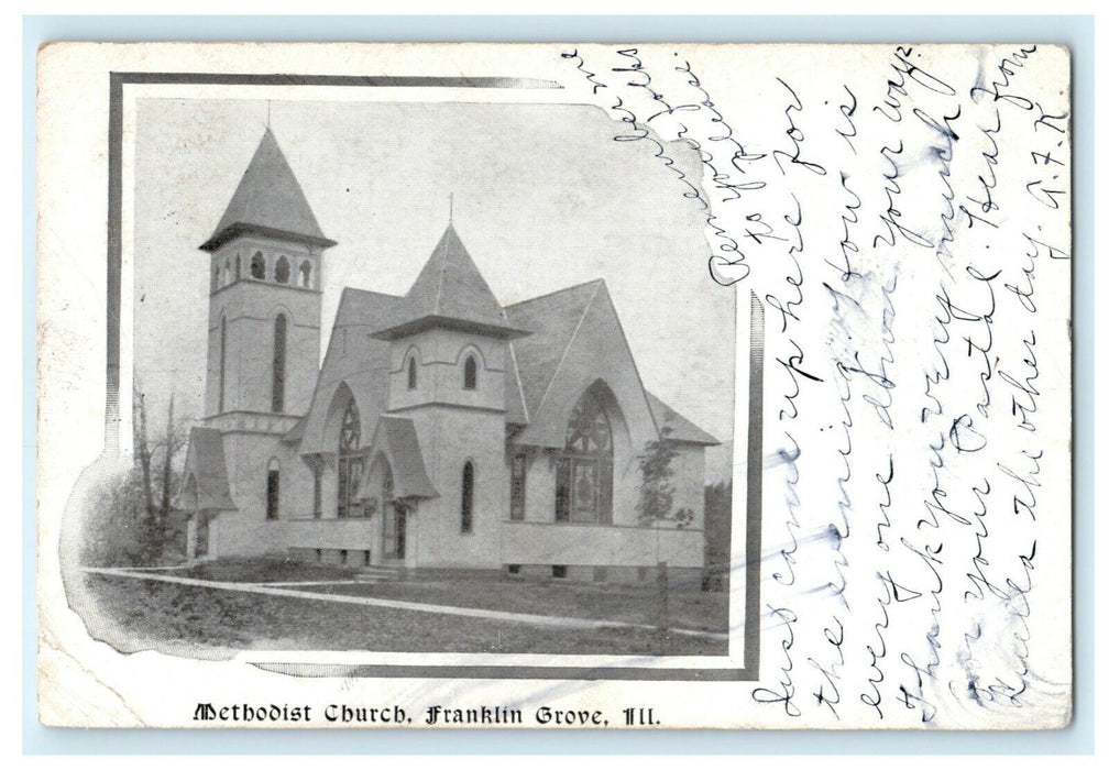 Methodist Church Franklin Groove Illinois 1909 Vintage Antique Postcard