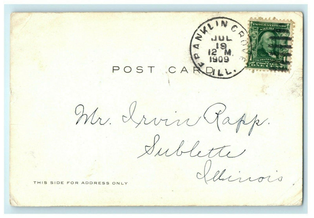 Methodist Church Franklin Groove Illinois 1909 Vintage Antique Postcard