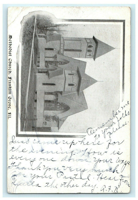 Methodist Church Franklin Groove Illinois 1909 Vintage Antique Postcard