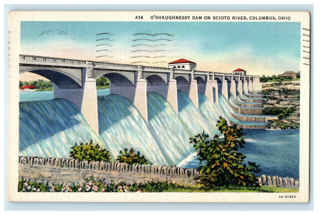 1937 O'Shaughnessy Dam on Scioto River, Columbus Ohio OH Posted Postcard