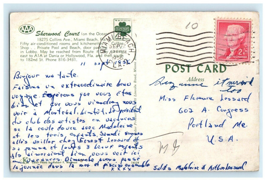 1956 Sherwood Court Miami Beach Florida FL, Private Pool And Beach View Postcard