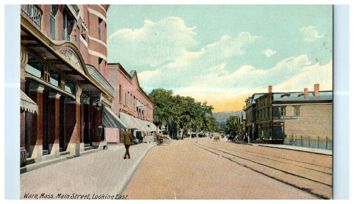 1912 Main Street Looking East, Ware, Massachusetts MA Antique Postcard