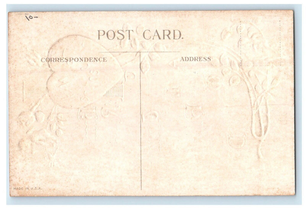 c1910's Valentine Poem Big Heart And Flowers Embossed Unposted Antique Postcard