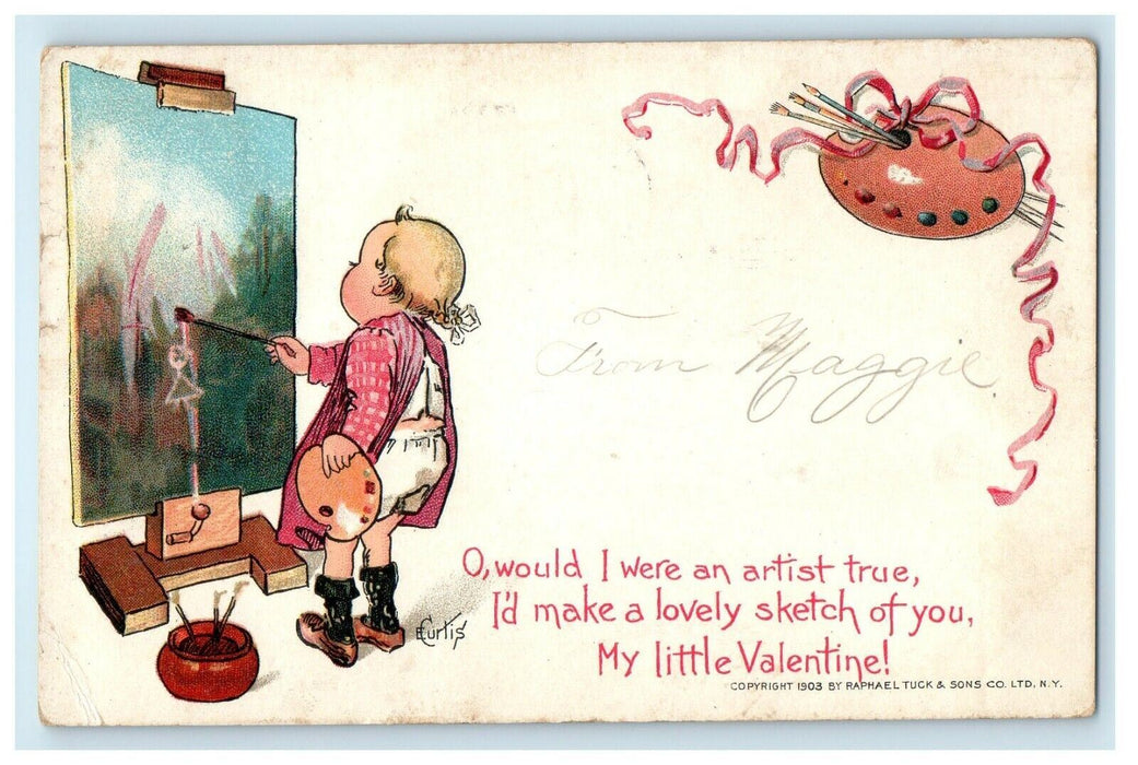 1906 Valentine Tuck's Little Boy Artist Painter With Brushes Antique Postcard